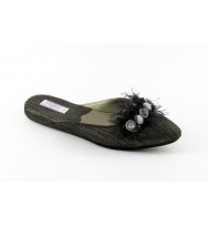 women's slippers FLAPPER silver pinstripe gleam  black leather
